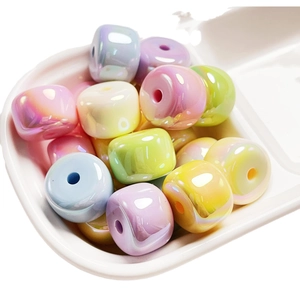 Colorful iridescent macaron acrylic barrel beads for DIY jewelry and phone chain making