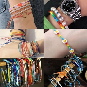 Handmade Bohemian bead bracelets with rainbow colors and daisy patterns for DIY jewelry