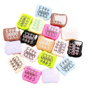 Colorful resin toast beads with printed math formulas for DIY phone chain and jewelry crafting