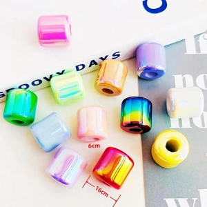 Rainbow UV plated acrylic barrel beads for DIY phone chains and jewelry making
