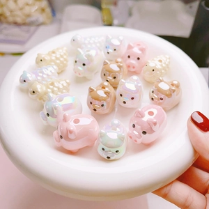 Acrylic Iridescent Animal Shape Beads For Jewelry Making UV Plated Cartoon Pig Sheep Dog DIY Bracelet Necklace Beads