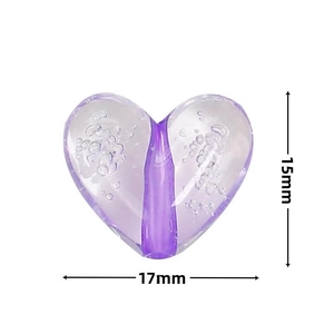 Light purple acrylic heart-shaped bubble bead with 15mm by 17mm size dimensions