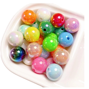 14mm acrylic iridescent colorful round beads in white tray for DIY jewelry making