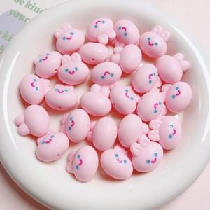 20mm pink acrylic rabbit beads with cute faces for DIY jewelry and phone chain making