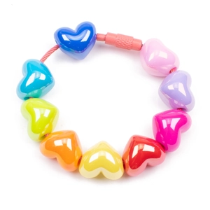 Colorful heart-shaped beaded bracelet with high-gloss finish and pink screw clasp