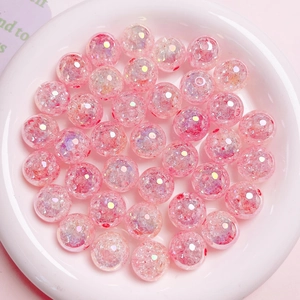 Pink aurora crackle beads 16mm iridescent resin loose spheres for DIY jewelry making crafts