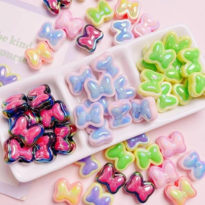 Macaron Contrast Color Bow Acrylic Beads Iridescent DIY Loose Beads For Jewelry Making Phone Chain Hair Accessories