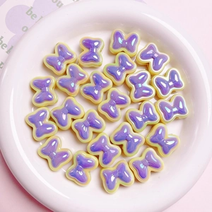 Pastel macaron bow beads in purple and yellow for DIY jewelry and phone chains