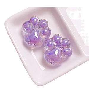 Translucent colorful aurora resin cat paw beads for DIY keychain jewelry making
