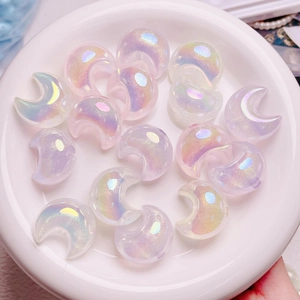 Sparkling crescent moon resin beads with aurora rainbow finish for DIY jewelry crafts
