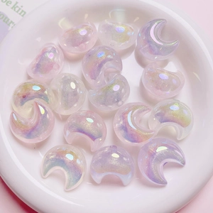 Iridescent Crescent Moon Acrylic Beads UV Fine Glitter Aurora Loose Beads For DIY Phone Chain Keychain Jewelry Making Accessories