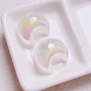 Iridescent crescent moon beads with glitter for DIY jewelry making and phone charms