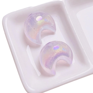 Dreamy light purple glitter moon beads for DIY jewelry making and craft projects