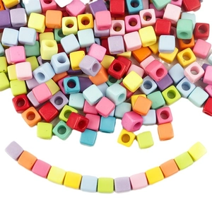 Colorful 7mm acrylic square beads with large holes for DIY jewelry and phone chain making