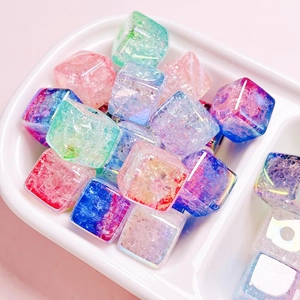 Acrylic UV gradient cube beads with crackle texture for DIY jewelry and phone chains
