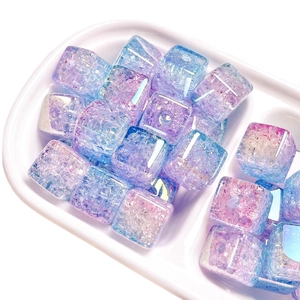 DIY colorful gradient acrylic square beads with crackle texture and glitter for jewelry