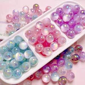 High Quality UV Plated Acrylic Cat Eye Round Beads Aurora Colorful DIY Phone Chain Keychain Jewelry Making Craft Beads