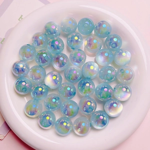 Pale blue aurora acrylic beads with iridescent coating for DIY jewelry making