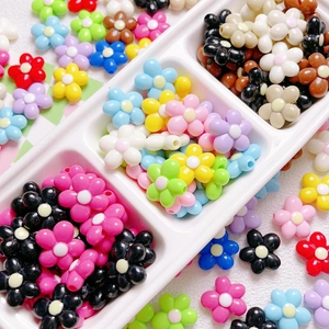 Acrylic Painted Flower Shape Loose Beads For DIY Phone Chains Keychains Jewelry Making Craft Accessory Materials