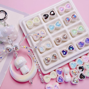 Cute Acrylic Bowknot Heart Loose Beads Zircon Inlaid Iridescent DIY Craft Beads For Phone Chain Jewelry Making Accessories