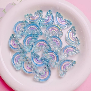 Charming aurora blue rainbow acrylic beads with colorful stripes for DIY jewelry making