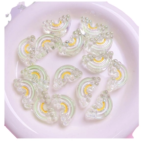 Rainbow-shaped clear resin beads with yellow-green stripes for DIY jewelry making