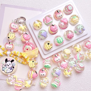 Hand Painted Fruit Acrylic Round 16mm Beads For DIY Phone Chain Keychain Making Strawberry Banana Pattern Craft Supplies