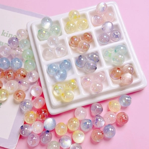 Acrylic Iridescent Aurora Round Beads For DIY Jewelry Making Iridescent Macaron Colors Round Loose Beads Accessory