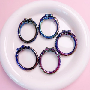 Iridescent aurora bow-knot oval frame pendants for DIY jewelry and phone charms