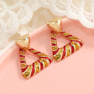 Orecchini a Bottone Triangolo in Lega Vintage per Donna Orecchini Smaltati a Strisce Spirali Geometriche Gioielli Retro Creativi Oro Rosa Rosso Giallo