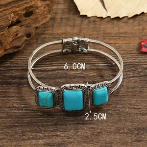 Vintage zilveren turquoise manchetarmband met patronen en 6,0 cm binnendiameter