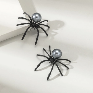 Pendientes de Botón de Araña Gótica Con Perla Artificial de Imitación Poste de Acero Inoxidable Joyería Punk de Halloween Para Mujeres