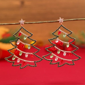 Orecchini ad albero di Natale in lega d'oro con strass verdi e dettaglio stella lucida