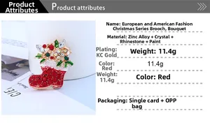Détails de la broche chaussette de Noël dorée avec cristaux rouges et plaquage en or KC