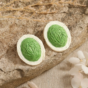 Cartoon creative oval woven earrings in white and green alloy jewelry for women