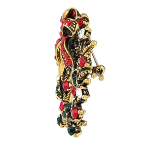 Exquisite Christmas brooch with red and green crystals on a gold-tone metal base