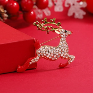 Élégante Broche de Renne de Noël pour Femmes Hommes Alliage Strass Émail Cerf Broches Bijoux de Fête Cadeau Épingle