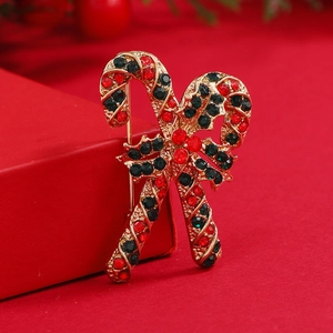 Spilla Vintage a Forma di Bastoncino di Zucchero Natalizio in Lega con Strass Fiocco Spilla per Donna Matrimonio Festa Accessorio