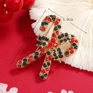 Spilla natalizia a bastoncino di zucchero con cristalli su metallo oro, 4,3 cm x 3,0 cm