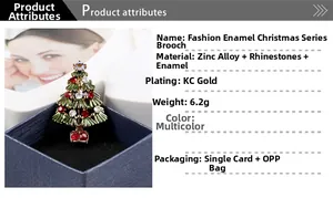 Detail view of hollow Christmas tree brooch with rhinestones and KC gold plating