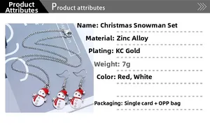 Close-up of Christmas snowman jewelry set with red white enamel and shiny rhinestones