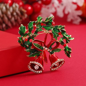 Christmas Bell Garland Brooch Zinc Alloy Enamel Festive Rhinestone Lapel Pin For Women Holiday Party Clothing Accessories