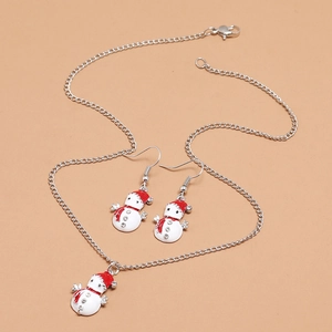 Detailed macro view of the cute snowman jewelry set with colorful enamel and crystal accents
