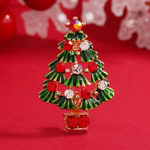 Vintage Christmas Tree Brooch Pin For Women Alloy Enamel Rhinestone Holiday Jewelry Gift For Christmas Party Clothing