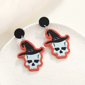 Halloween Creatieve Acryl Schedel Tovenaarshoed Oorknopjes Retro Eigenaardig Funky Party Sieraden Voor Vrouwen