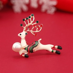 Luxueuse Broche Renne de Noël en Alliage Émail Bijoux Élan Avec Strass Et Fausse Künstliche Perle Pour Femmes Décoration de Fête de Vacances