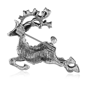 Broche renne élégante en argent vintage avec motif de cerf courant et épingle au dos