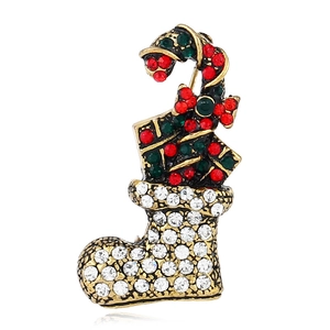 Broche chaussette de Noël vintage avec strass multicolores et monture en alliage doré