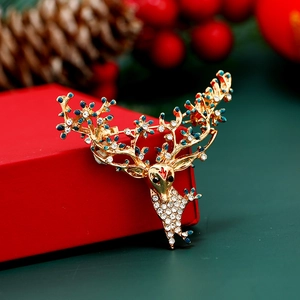 Broche Renne de Noël Vintage Luxe Alliage d'Or Strass Émail Élan Cerf Épingle Pour Femme Bijoux Cadeau Fête Festive