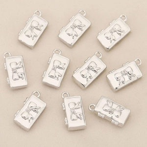 Elegant silver plated bow tie suitcase charms for DIY handmade jewelry accessories